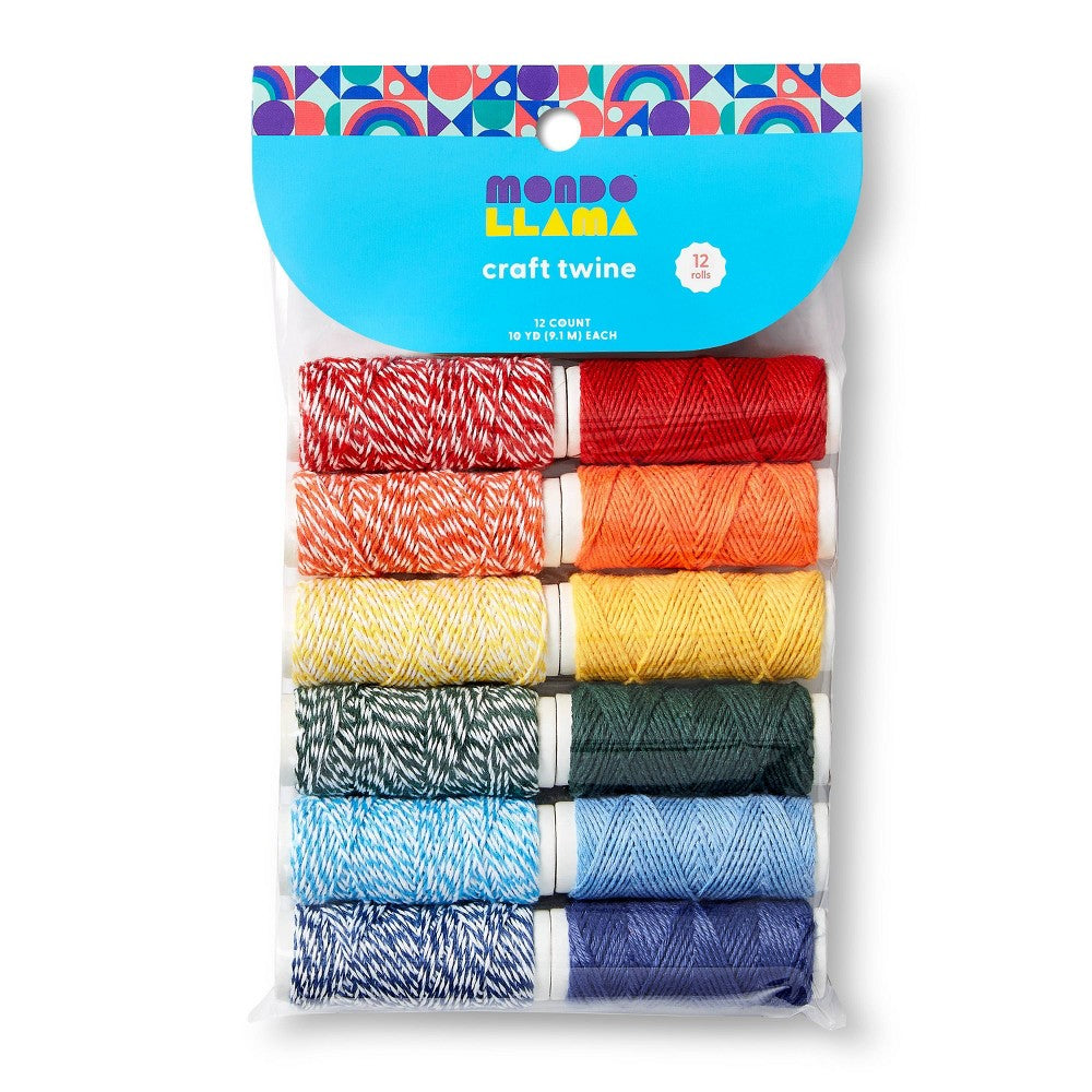12ct Craft Twine - Mondo Llama: Multicolor Cotton Yarn String, Thin Ribbon, 30ft Length, 12 Pack - Bellso